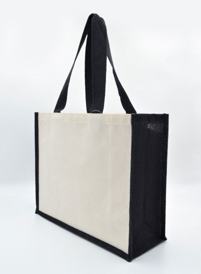 Fatio Set of 10 Black Jute with Cream Canvas Bags – Eco-Friendly, Durable & Stylish - Image 1